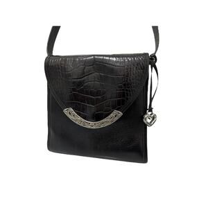 Brighton Black Leather Croc embossed Purse Slap Front Shoulder Bag